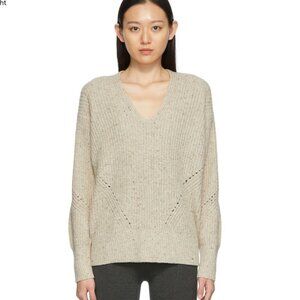 Rag & Bone Eco Donegal V-Neck Sweater in Marled Beige Size Medium Wool Blend